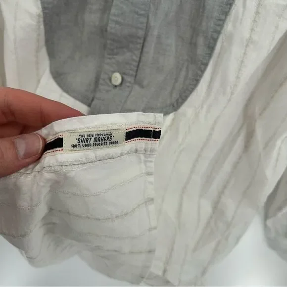 Third and Army Deadstock Collared White Striped Grey Shirt NWT Medium